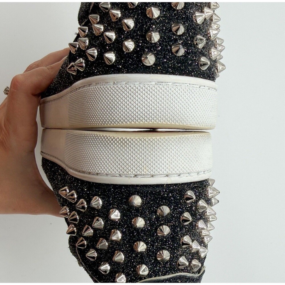 Christian Louboutin Vieira 2 Low Top Sneaker Black Glitter Silver Spikes EU 41 - Picture 14 of 15